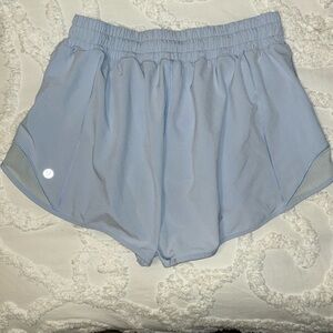 Lululemon Hotty Hot Low-Rise Lined Shorts 4” in color Daydream (light blue)